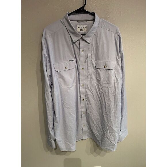 Poncho Outdoors Mens 3XL Long Sleeve Button Down Fishing Shirt Blue - Picture 1 of 9